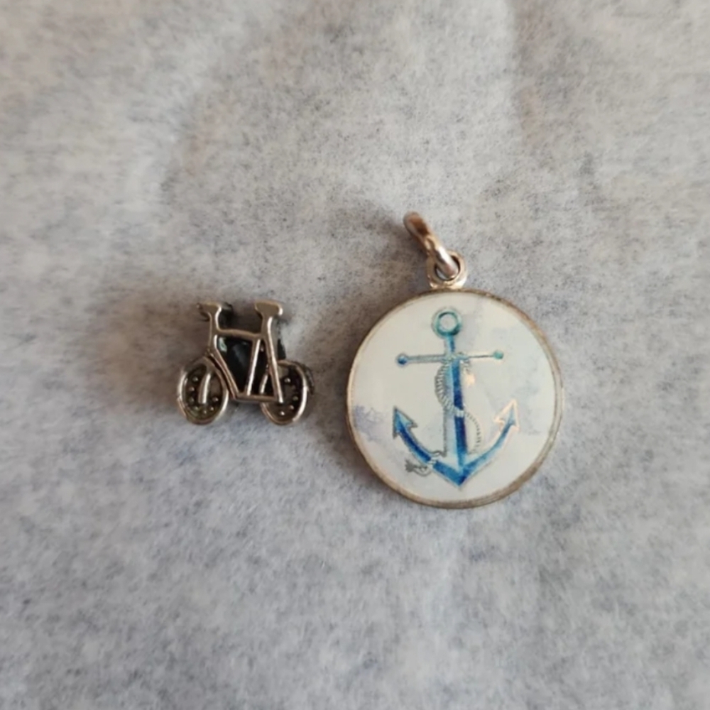 Alex and Ani Blue Anchor and Bicycle Charm Set